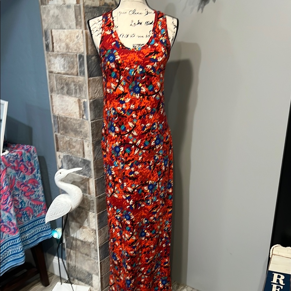 LuLaRoe Dani Tank Maxi Dress Red Colorful Floral